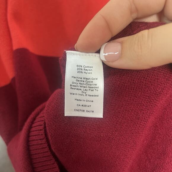 Talbots Sweater L Cabincore Multicolor V neck Block Color Button Side Hem NEW - Picture 6 of 6